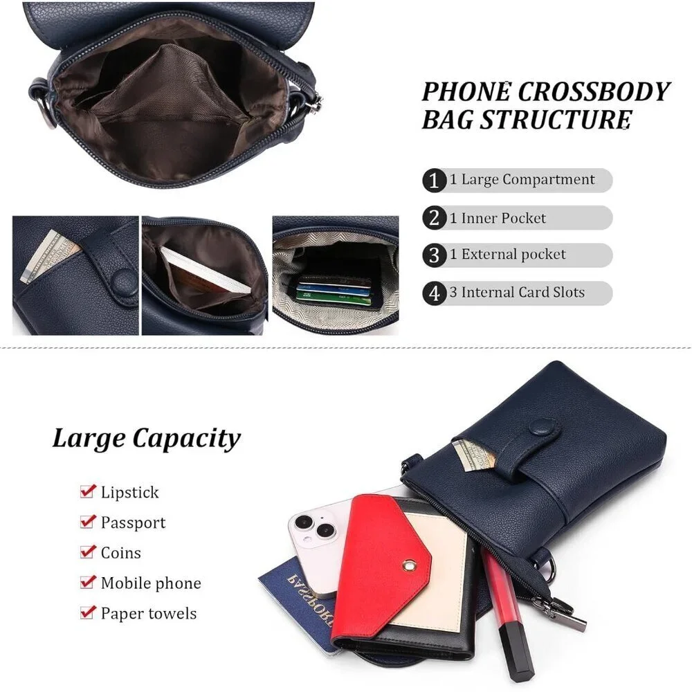 Cell Phone Purse Small Crossbody Wallet Vegan Leather Adjustable Strap
